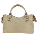 BALENCIAGA The Giant City Hand Bag Leather 2way Ivory Gold Auth 185343M-2