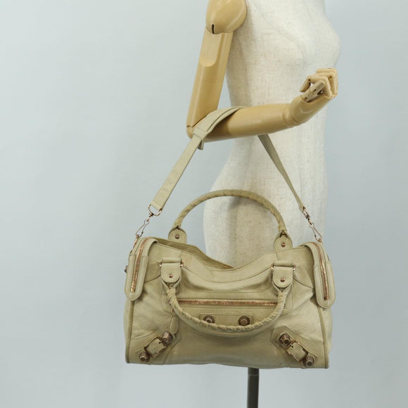 BALENCIAGA The Giant City Hand Bag Leather 2way Ivory Gold Auth 185343M