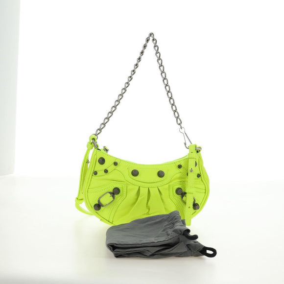 BALENCIAGA Chain Le Cagole XS Bag Leather 2way Green 695814 Auth 185356SAM