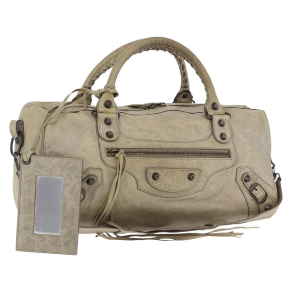 BALENCIAGA Tzigie Hand Bag Leather 2way Beige 128523 Auth 185359V