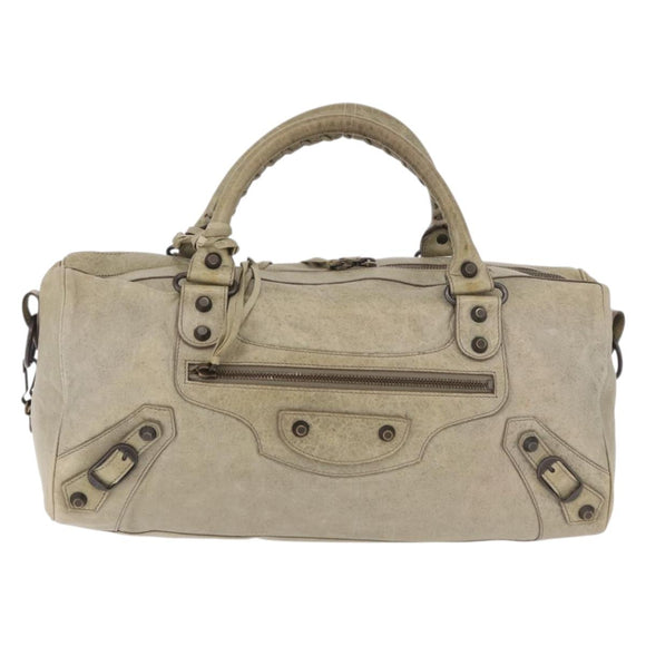 BALENCIAGA Tzigie Hand Bag Leather 2way Beige 128523 Auth 185359V
