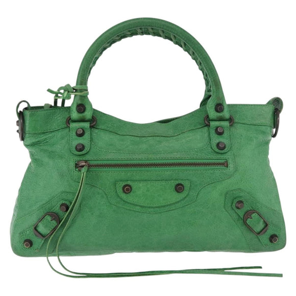 BALENCIAGA The City Hand Bag Leather 2way Green 103208 Auth 185361M