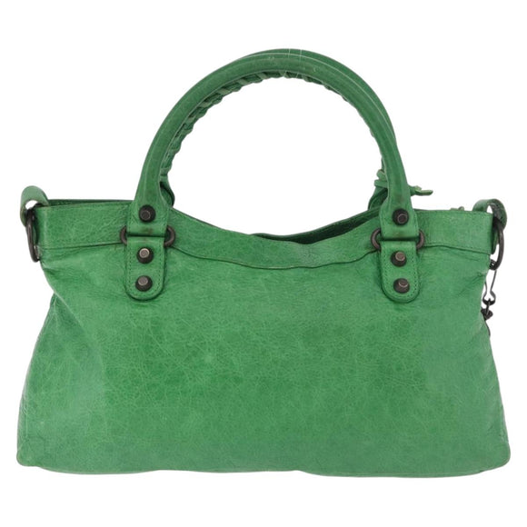 BALENCIAGA The City Hand Bag Leather 2way Green 103208 Auth 185361M