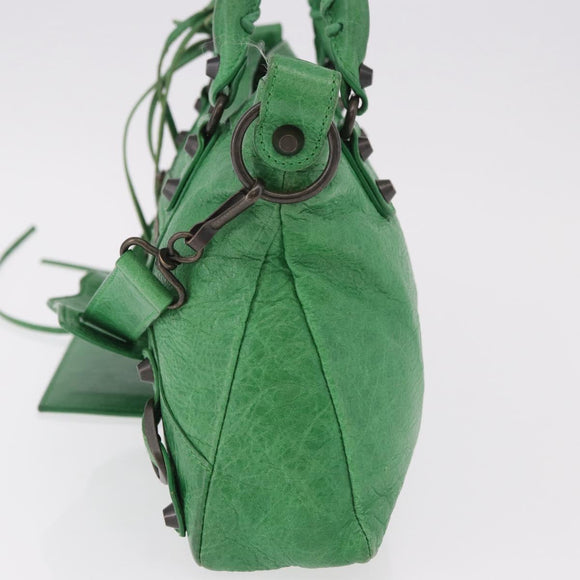 BALENCIAGA The City Hand Bag Leather 2way Green 103208 Auth 185361M