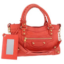 BALENCIAGA The First Hand Bag Leather 2way Orange Gold 285433 Auth 185363V-1