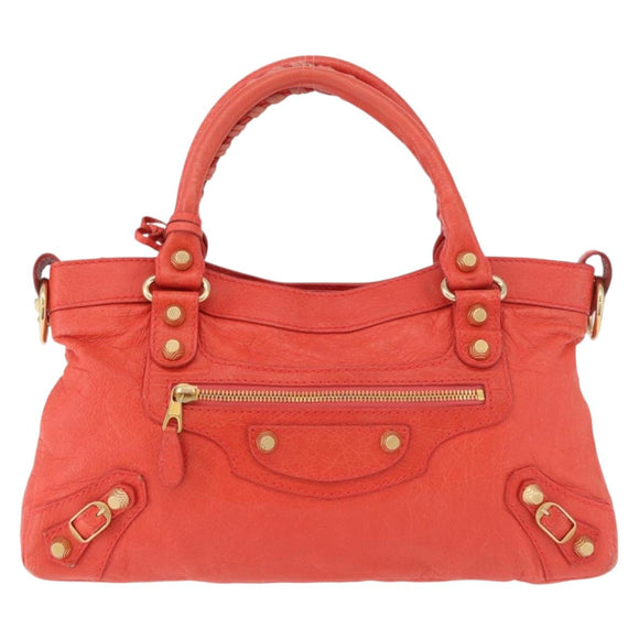 BALENCIAGA The First Hand Bag Leather 2way Orange Gold 285433 Auth 185363V