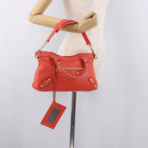 BALENCIAGA The First Hand Bag Leather 2way Orange Gold 285433 Auth 185363V