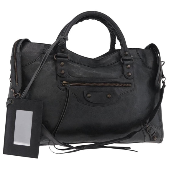 BALENCIAGA The City Hand Bag Leather 2way Black 115748 Auth 185364SAM