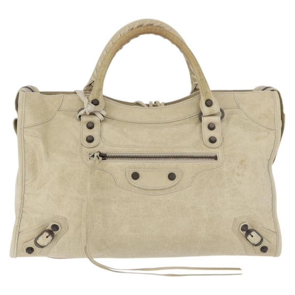 BALENCIAGA The City Hand Bag Leather 2way Ivory 115748 Auth 185365V
