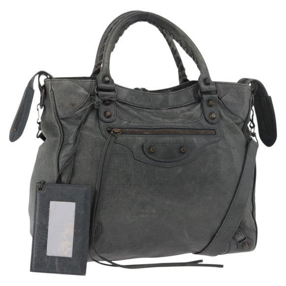 BALENCIAGA Vero Hand Bag Leather 2way Gray 235216 Auth 185366V