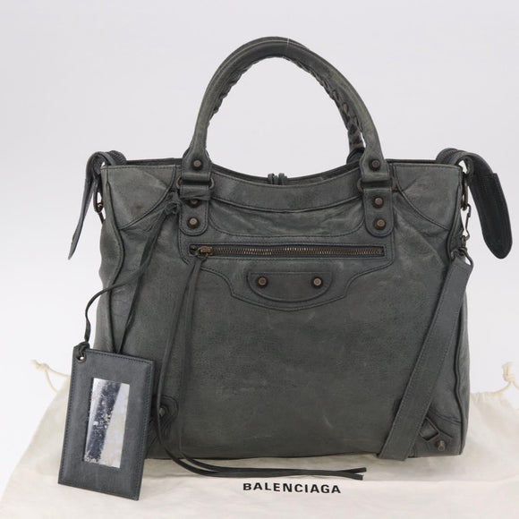 BALENCIAGA Vero Hand Bag Leather 2way Gray 235216 Auth 185366V