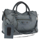 BALENCIAGA The City Bag Leather 2way Light Blue Gold Silver 115748 Auth 185367V-1