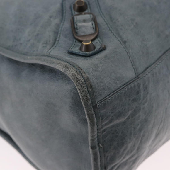 BALENCIAGA The City Bag Leather 2way Light Blue Gold Silver 115748 Auth 185367V