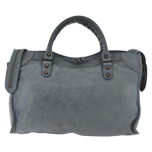 BALENCIAGA The City Bag Leather 2way Light Blue Gold Silver 115748 Auth 185367V