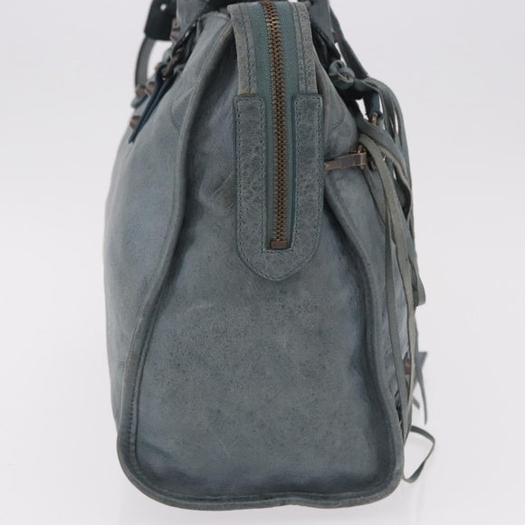 BALENCIAGA The City Bag Leather 2way Light Blue Gold Silver 115748 Auth 185367V