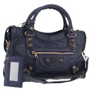 BALENCIAGA The Giant City Hand Bag Leather 2way Navy Gold 173084 Auth 185368SAM-1
