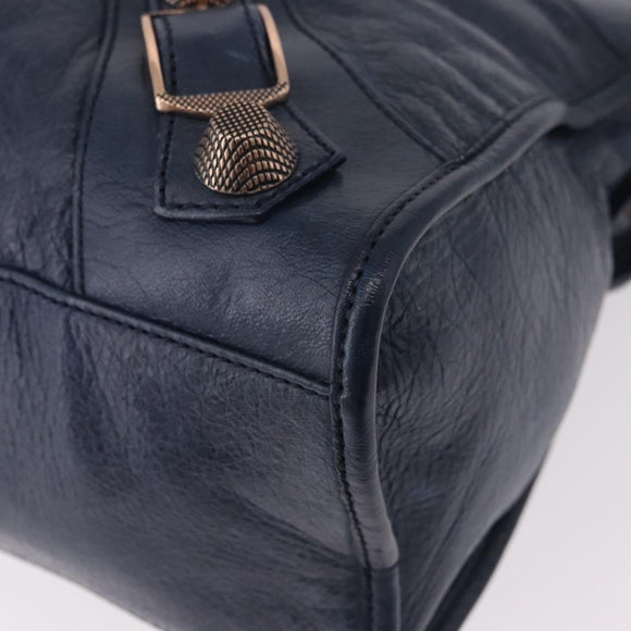 BALENCIAGA The Giant City Hand Bag Leather 2way Navy Gold 173084 Auth 185368SAM