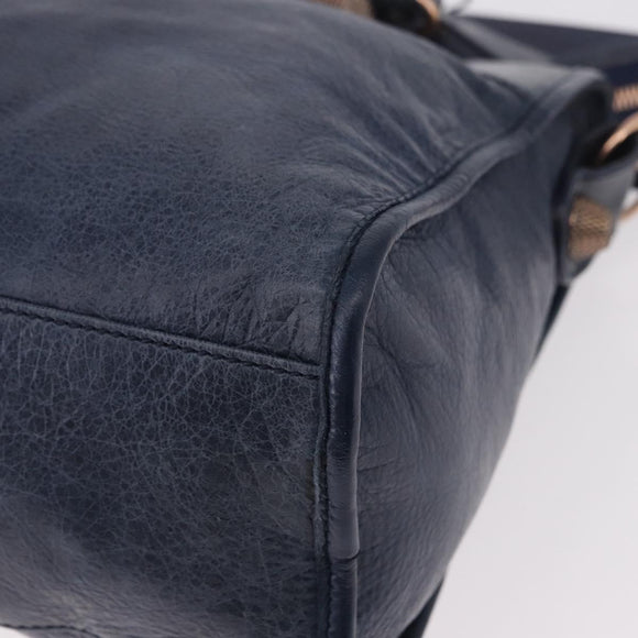 BALENCIAGA The Giant City Hand Bag Leather 2way Navy Gold 173084 Auth 185368SAM