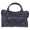 BALENCIAGA The Giant City Hand Bag Leather 2way Navy Gold 173084 Auth 185368SAM-2