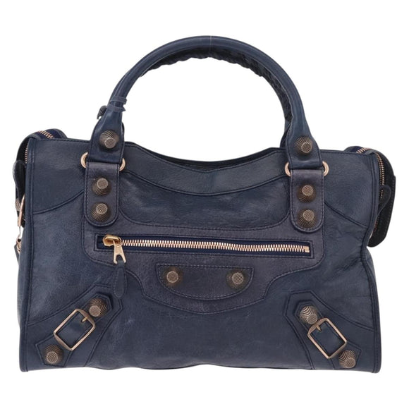 BALENCIAGA The Giant City Hand Bag Leather 2way Navy Gold 173084 Auth 185368SAM