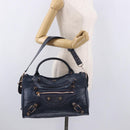 BALENCIAGA The Giant City Hand Bag Leather 2way Navy Gold 173084 Auth 185368SAM-28