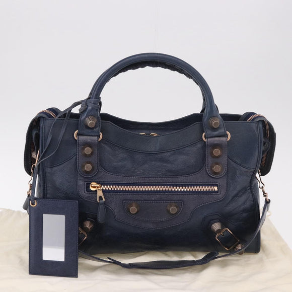 BALENCIAGA The Giant City Hand Bag Leather 2way Navy Gold 173084 Auth 185368SAM