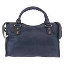 BALENCIAGA The Giant City Hand Bag Leather 2way Navy Gold 173084 Auth 185368SAM-3