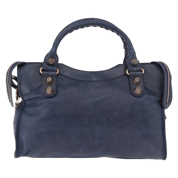 BALENCIAGA The Giant City Hand Bag Leather 2way Navy Gold 173084 Auth 185368SAM