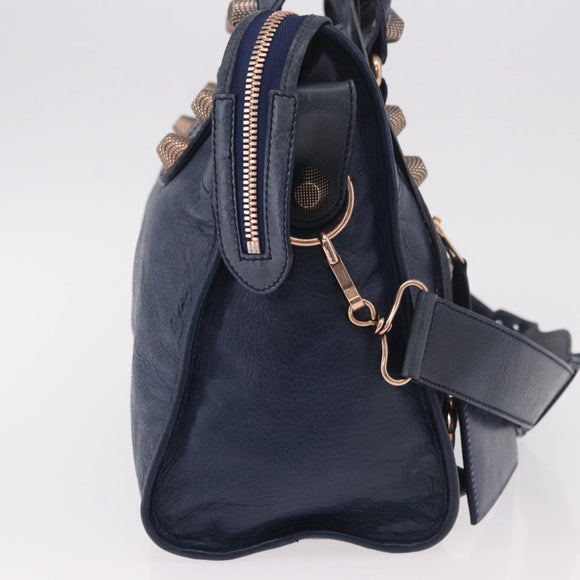 BALENCIAGA The Giant City Hand Bag Leather 2way Navy Gold 173084 Auth 185368SAM