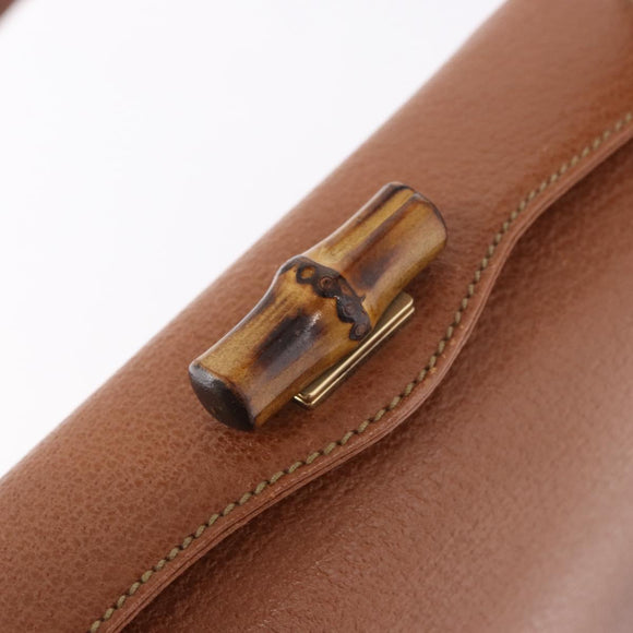 GUCCI Bamboo Hand Bag Leather 2way Brown Gold Auth 185369