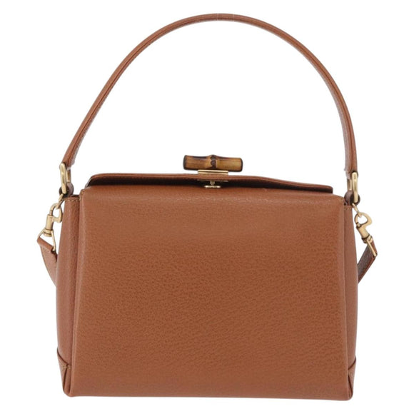 GUCCI Bamboo Hand Bag Leather 2way Brown Gold Auth 185369
