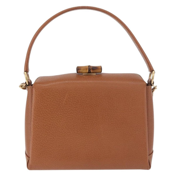 GUCCI Bamboo Hand Bag Leather 2way Brown Gold Auth 185369