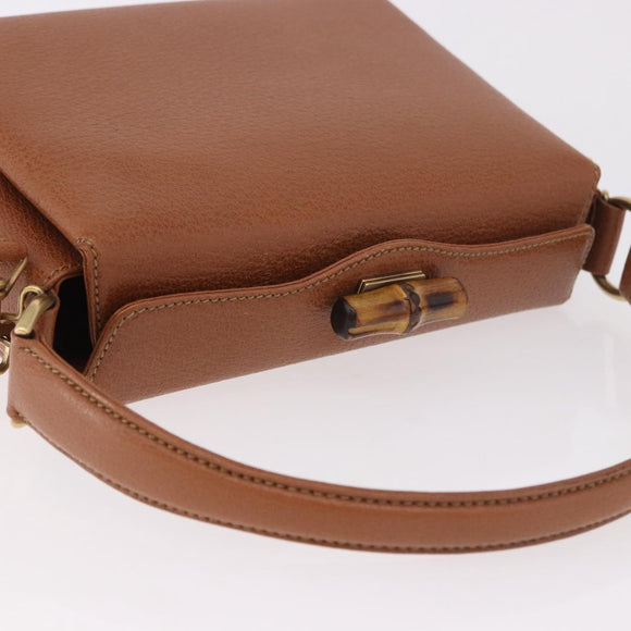 GUCCI Bamboo Hand Bag Leather 2way Brown Gold Auth 185369