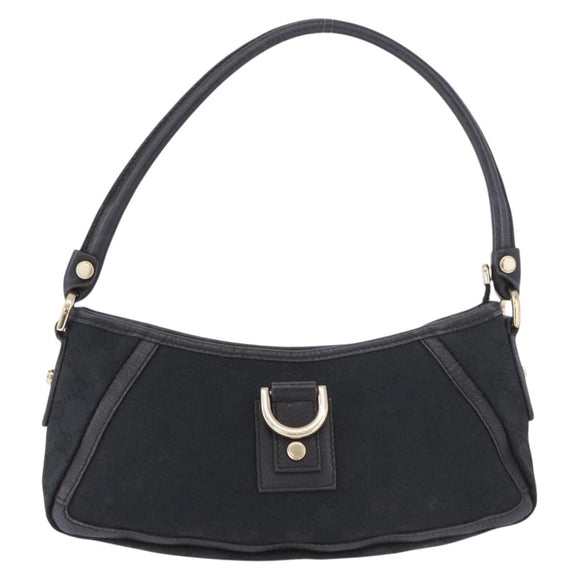 GUCCI GG Canvas Shoulder Bag Black Gold 130939 Auth 185370V