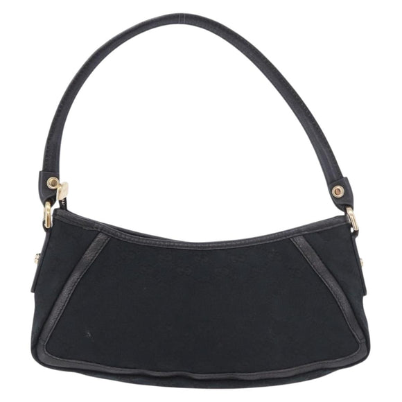 GUCCI GG Canvas Shoulder Bag Black Gold 130939 Auth 185370V