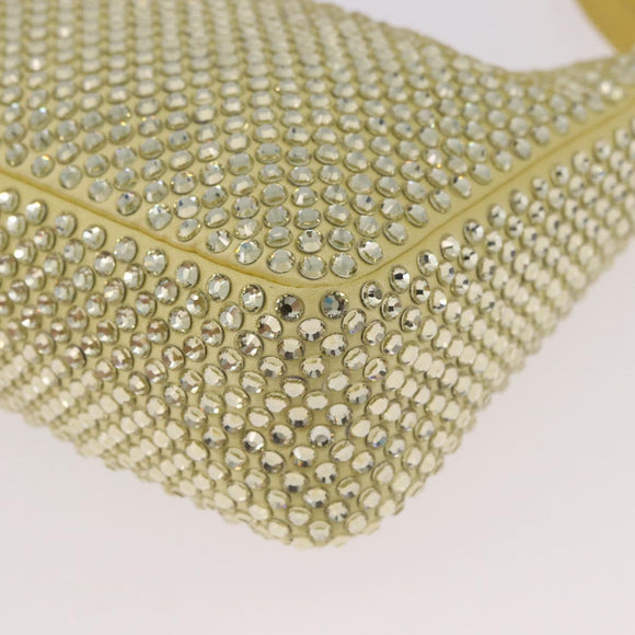 PRADA Hand Pouch Satin Yellow Silver Auth 185373SAM