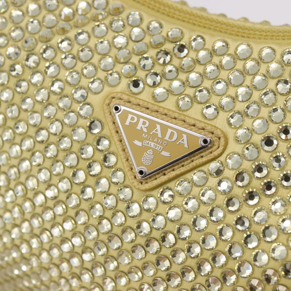 PRADA Hand Pouch Satin Yellow Silver Auth 185373SAM