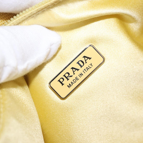 PRADA Hand Pouch Satin Yellow Silver Auth 185373SAM