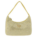 PRADA Hand Pouch Satin Yellow Silver Auth 185373SAM-2