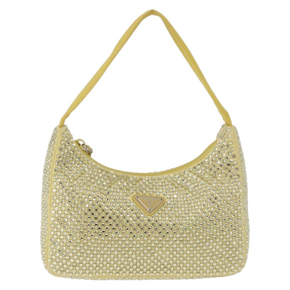 PRADA Hand Pouch Satin Yellow Silver Auth 185373SAM