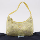 PRADA Hand Pouch Satin Yellow Silver Auth 185373SAM-24