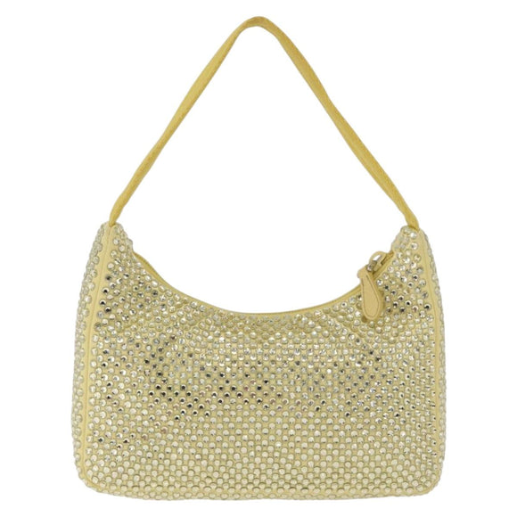 PRADA Hand Pouch Satin Yellow Silver Auth 185373SAM