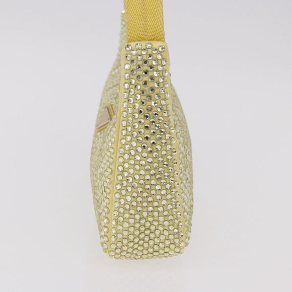 PRADA Hand Pouch Satin Yellow Silver Auth 185373SAM