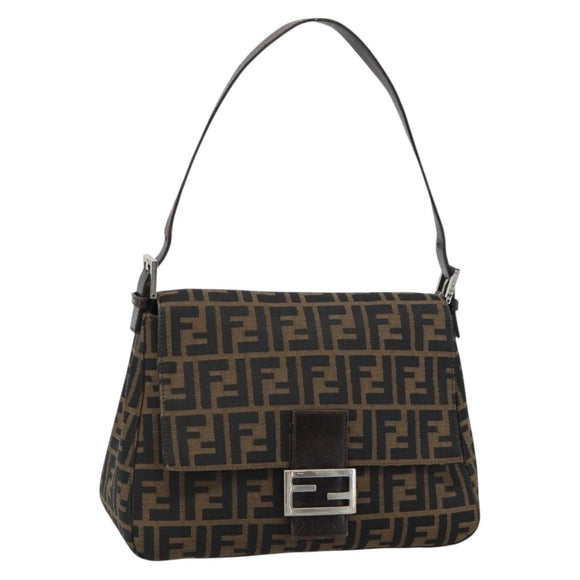 FENDI Zucca Canvas Mamma Baguette Shoulder Bag Black Brown Auth 185374V