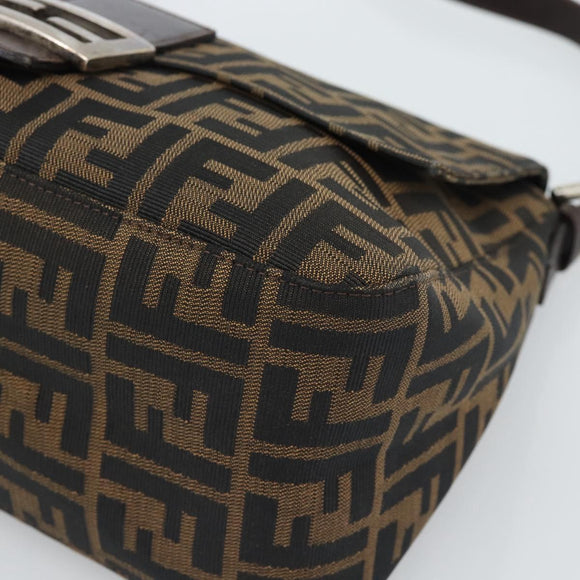 FENDI Zucca Canvas Mamma Baguette Shoulder Bag Black Brown Auth 185374V