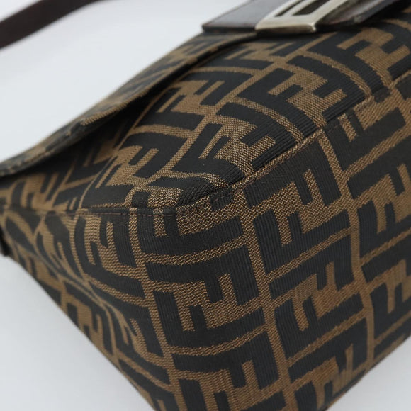 FENDI Zucca Canvas Mamma Baguette Shoulder Bag Black Brown Auth 185374V