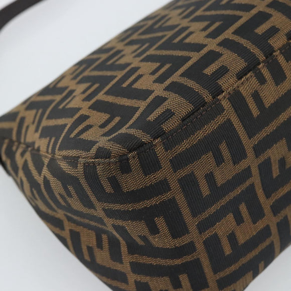 FENDI Zucca Canvas Mamma Baguette Shoulder Bag Black Brown Auth 185374V