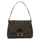 FENDI Zucca Canvas Mamma Baguette Shoulder Bag Black Brown Auth 185374V-13