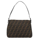 FENDI Zucca Canvas Mamma Baguette Shoulder Bag Black Brown Auth 185374V-2