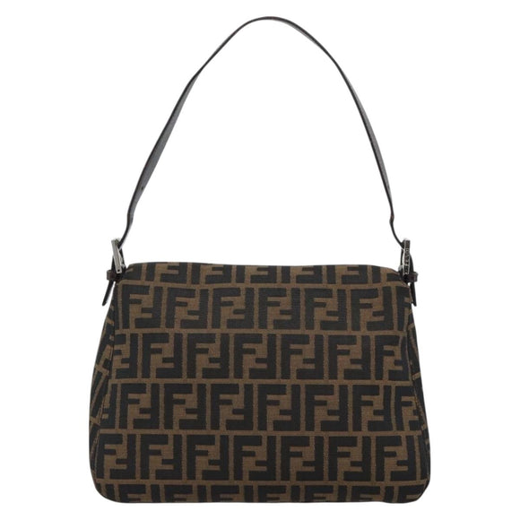 FENDI Zucca Canvas Mamma Baguette Shoulder Bag Black Brown Auth 185374V